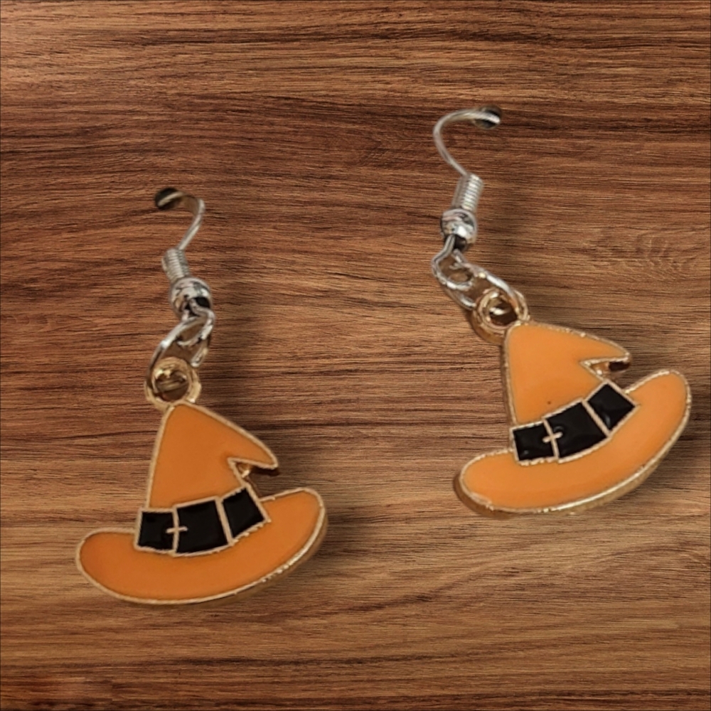 Orange Witch Hat Earrings
